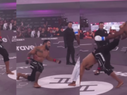 Rafael Alves's stunning head kick. Photo credit: YouTube Screenshot/@KarateCombat