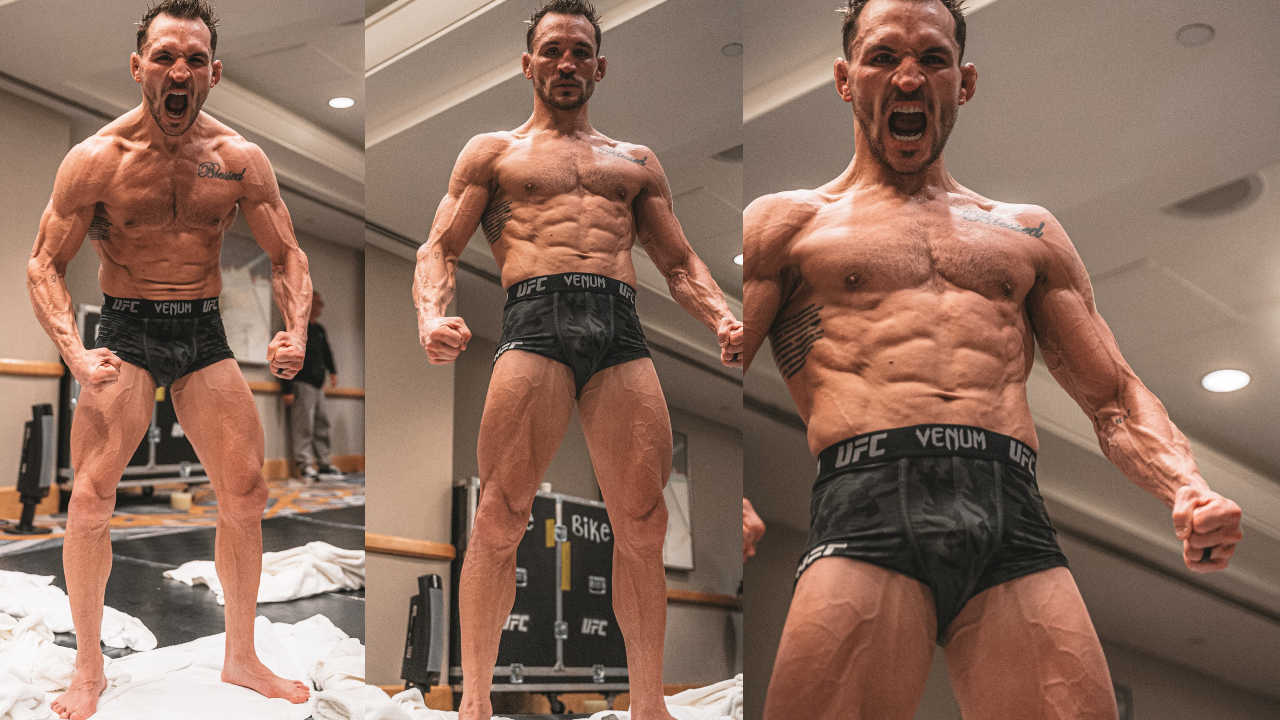 Michael Chandler flexes his explosive power and muscular physique—built for dominance inside the Octagon. Photo credit: Instagram/mikechandlermma