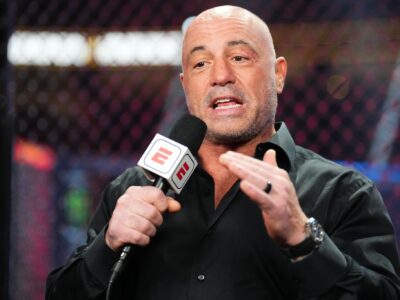 LAS VEGAS, NEVADA - JULY 08: Joe Rogan announces the fight during the UFC 290 event at T-Mobile Arena on July 08, 2023 in Las Vegas, Nevada. (Photo by Chris Unger/Zuffa LLC via Getty Images)