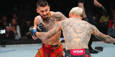 Ilia Topuria knocking out Charles Oliverea. Photo by UFC/YouTube