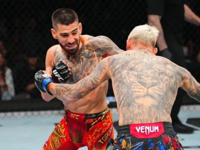 Ilia Topuria knocking out Charles Oliverea. Photo by UFC/YouTube