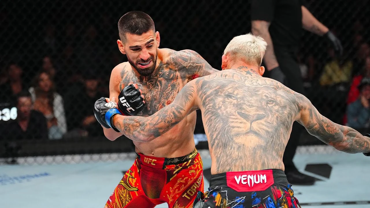 Ilia Topuria knocking out Charles Oliverea. Photo by UFC/YouTube