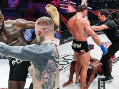 Fabian Edwards and Dalton Rosta in action during their fight on August 21, 2025. PHOTOS/X/@DevMerkBets