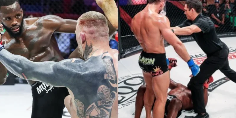 Fabian Edwards and Dalton Rosta in action during their fight on August 21, 2025. PHOTOS/X/@DevMerkBets