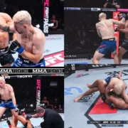A photo collage of Kyle Daukaus vs Michel Pereira's fight. PHOTO/X/@MMAFighting